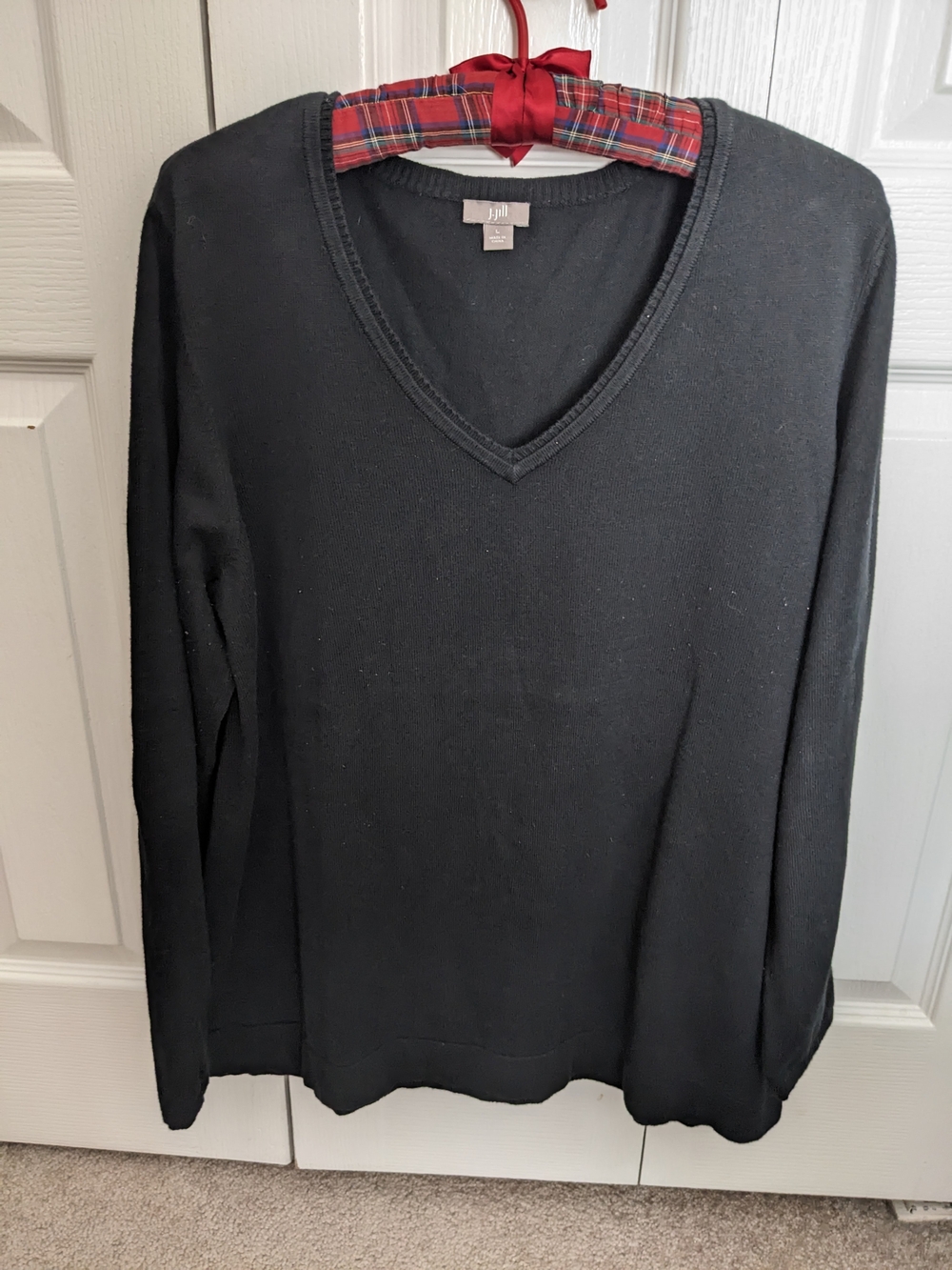 J. Jill Black Knit V Neck Sweater Large